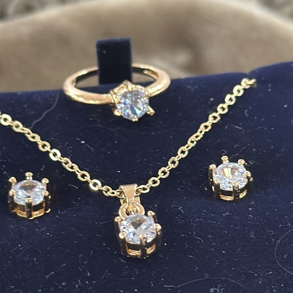 3Pc/set Fashion Round pendant Necklace Earring Ring size 7 Gold - Picture 6 of 6